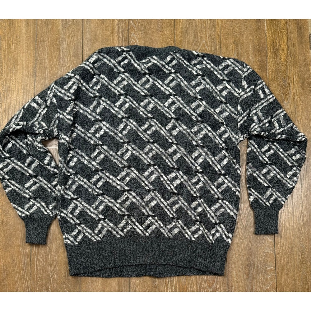 Vintage Michael Gerald Cardigan Men XL Black White Geometric Grandpa Sweater - Picture 6 of 6